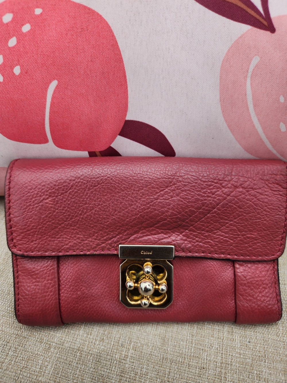 CHLOE Mauve Pink Leather Clutch with Gold-Tone Hardware